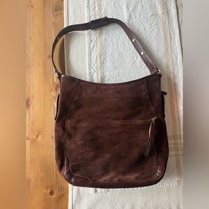 Brown Suede Hobo Bag with Tassel Shoulder Strap